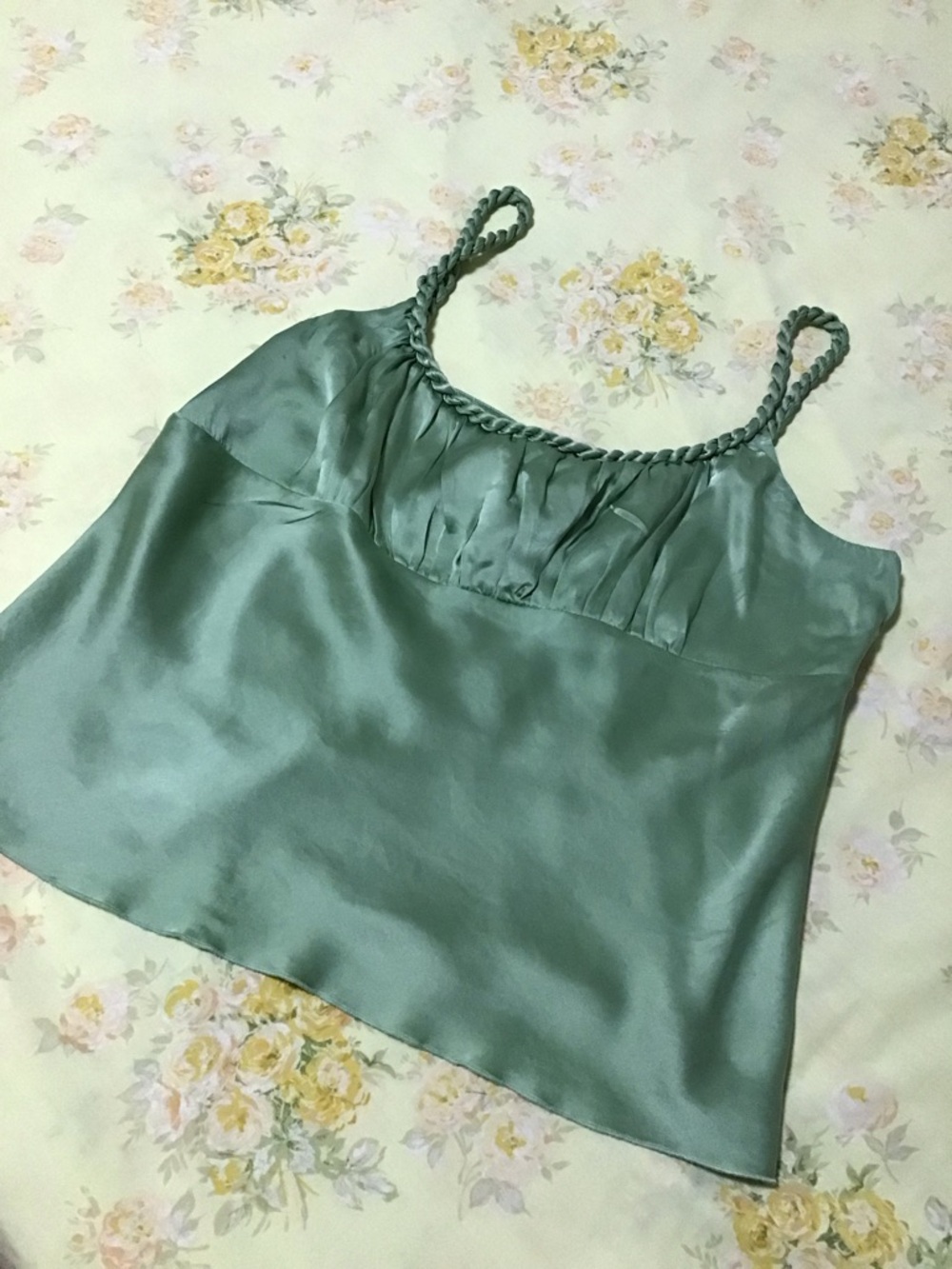 New York & Company Sage Green Braided Strap Satin Cami